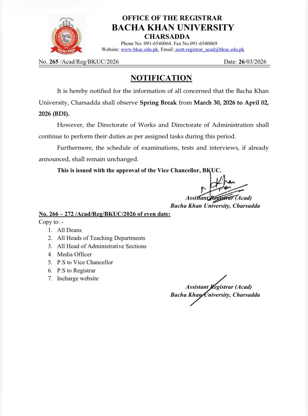 Fee Submission Deadline Extended – Spring Semester 2026 (BS Programs)