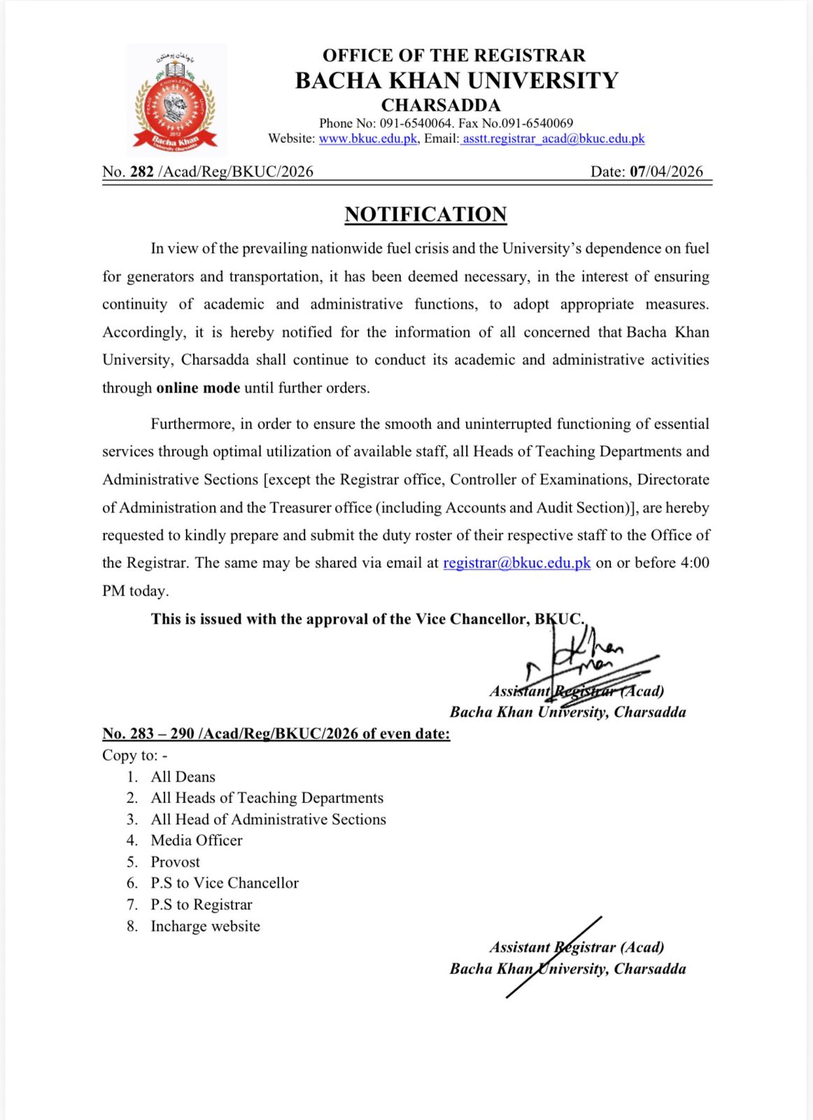 BKUC Announces Continuation of Online Classes Due to Nationwide Fuel Crisis